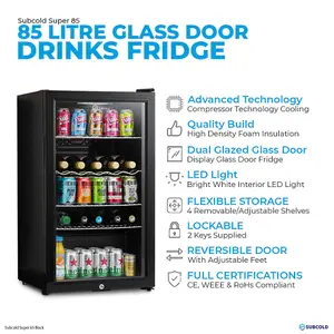 Subcold Super 85 LED Drinks Fridge - Black