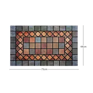 Nicoman Elegant Tile Mat Barrier Doormat Eco-Friendly Non-Slip Indoor/Outdoor Door Mat, Rectangular 75x44cm, Blue Border