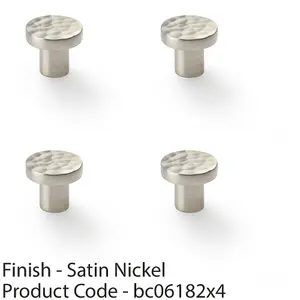 4 PACK - Slim Hammered Door Knob - Satin Nickel 30mm Round Cupboard Cabinet Pull Handle