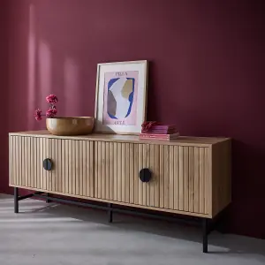 sweeek. 157.5cm TV stand with storage Bazalt Light wood 157.5x39x60 cm