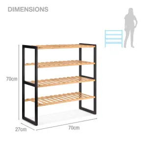 Woodluv 4 Tier Natural Bamboo Shoe Rack Stand Shelf Shelving Hallway, Bedroom, Bathroom, Living Room Organizer Holder Storage