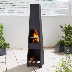 Tall Black Steel Chiminea 150cm