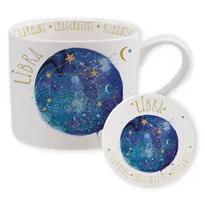 Summer Thornton Libra Mug and Coaster Set White/Blue/Gold (One Size)