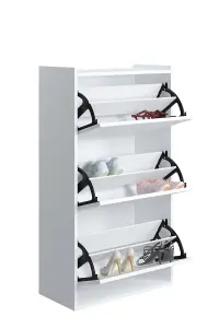 Adel Shoe Cabinet with 3 Flip Doors, 65 x 32 x 118 cm, White