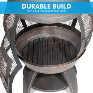 Antique Bronze 360 Degree Outdoor Fire Pit with Cover Set for Cozy Evenings