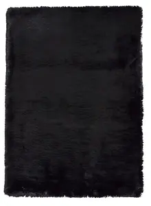 Black Shaggy Modern Plain Machine Made Rug for Living Room and Bedroom-60cm X 120cm