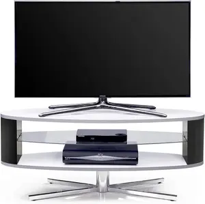 MDA Designs Orbit 1100WB Gloss White TV Stand with Gloss Black Elliptic Sides for Flat Screen TVs up to 55"