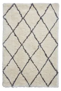 Ivory/Grey Shaggy Handmade Luxurious Modern Easy to clean Rug for Dining Room Bed Room and Living Room-150cm X 230cm