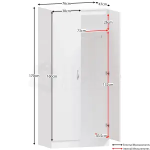 Vida Designs Riano White 2 Door Wardrobe (H)1700mm (W)760mm (D)470mm