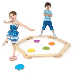 Costway Kids Wooden Balance Beam Toddler Gymnastics Beam w/ Colorful Steeping Stones