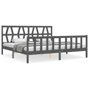 Berkfield Bed Frame with Headboard Grey 200x200 cm Solid Wood