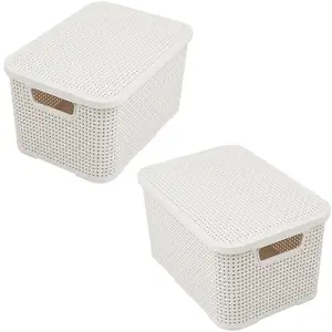 4 x Rattan Effect Cream Home Office Laundry Storage Baskets