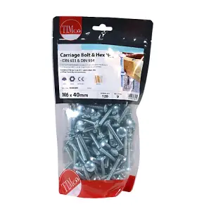 Timco - Carriage Bolts & Hex Nuts - Zinc (Size M6 x 40 - 120 Pieces)