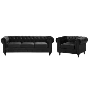 Velvet Living Room Set Black CHESTERFIELD