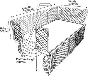 Workhorse Trucks General Purpose Heavy Duty Platform Truck With Mesh Sides, Plywood Base, Puncture Proof Wheels - 450kg Capacity