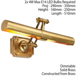 20" Adjustable Swing Arm Wall Picture Light Solid Brass Hanging Display Lamp