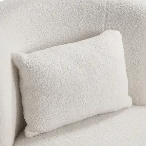 White Upholstered Swivel Barrel Chair with Pillow