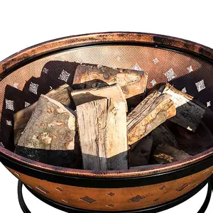 Teamson Home Outdoor Wood Burning Fire Pit, Round Metal Garden Heater, Log Burner, Includes Lid & Poker - 88.5 x 88.5 x 64 (cm)