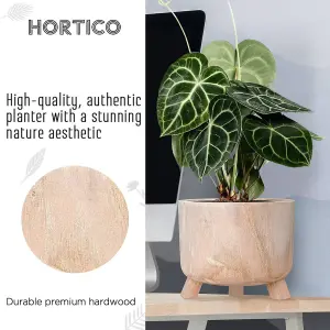 HORTICO™ Indoor Plant Pot on Feet, (Dia) 24cm GROWER Round Wooden Planter for House Plants with Waterproof Liner D24 H19 cm, 4.1L