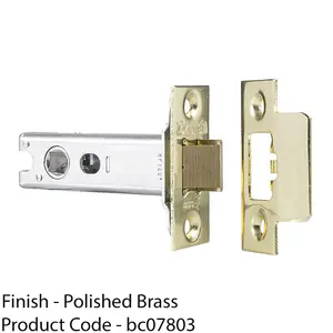 128mm Heavy Sprung Tubular Door Latch Square Strike Plate Forend Polished Brass