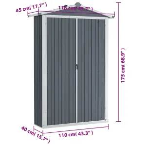 vidaXL Garden Shed Grey 116x45x175 cm Galvanised Steel