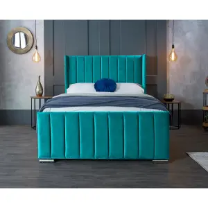 Meriso Plush Velvet Teal Bed Frame