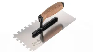 Toolty Stainless Steel Adhesive Notched Trowel with Cork Handle on Aluminium Foot 270mm 10x10mm for Tiling Plastering Rendering