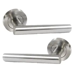 Door Handles T Bar Straight Lever on Rose Latch PACK - Satin 125mm