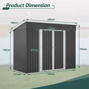 Birchtree 4X8FT Metal Garden Shed Pent Roof Free Foundation Base Storage House Anthracite