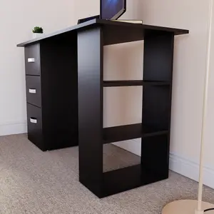 Vida Designs Mason Black Computer Desk With Shelves and 3 Drawers