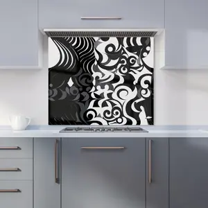 Black Grey Abstract Premium Glass Kitchen Splashback W700mm x H750mm