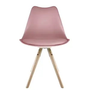 Soho Blush Pink Plastic Dining Chair with Pyramid Light Wood Legs