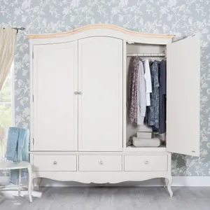 Juliette Triple Wardrobe. French Style Triple Wardrobe with Crystal Handles - Champagne