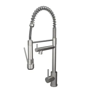 Kersin Grande Brushed Steel Multiuse Kitchen Mixer Tap with Swivel Spout and Spring Style Flexi Rinser Spray