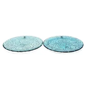 Recycled Glass Ice Blue/Clear Swirl Kitchen Dining Set of 2 Serving Plates (Diam) 28cm