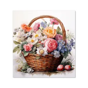 Victorian Easter Basket Watercolour Premium Glass Kitchen Splashback W700mm x H650mm