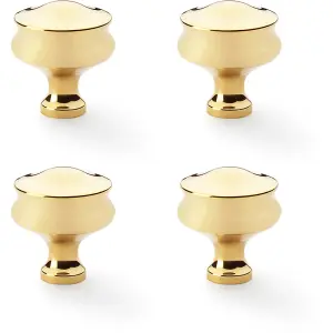 4 PACK - Georgian Round Door Knob - Polished Brass 32mm Kitchen Cabinet Pull Handle