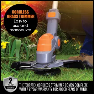 Terratek Cordless Grass Strimmer 20V 1hr Fast Charge Rechargeable Grass Trimmer with 10 Blades Battery and Charger Included