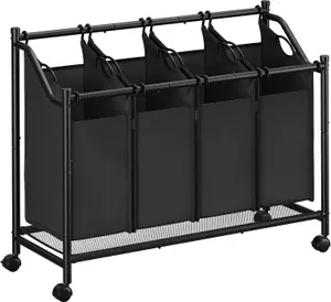 SONGMICS Laundry Basket on Wheels, 4 Removable Sorting Bags, Laundry Trolley, Hamper for Bedroom, Bathroom, Laundry, Ink Black