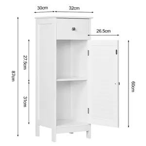 Yaheetech White Bathroom Floor Storage Cabinet with Drawer and Single Shutter Door