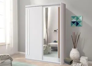 Effect 2 Mirrored Sliding Door Wardrobe in Anderson Pine (White) - W1750mm H2160mm D590mm, Spacious and Bright