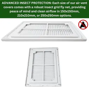 White Air Vent Cover 250x250mm -Interior and Exterior Wall Vents with Insect Grid Fly Net