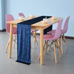 Neel Blue Crushed Velvet Table Runner, Navy - 33cm x 274cm