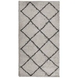 Shaggy Rug PAMPLONA High Pile Modern Beige and Anthracite 60x110 cm