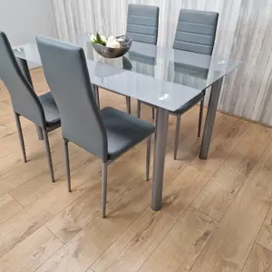 Dining Table With 4 Chairs Glass Grey Kitchen Dining Table and 4 Grey Leather Chairs Furniture Kosy Koala