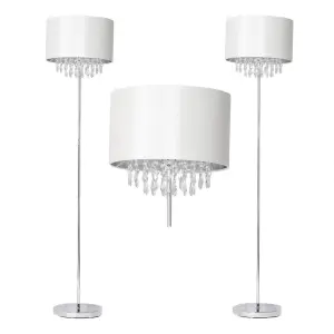 First Choice Lighting Pair of Cream Faux Silk Jewelled Floor Lamps