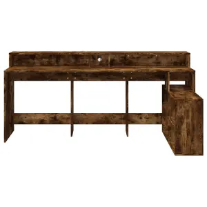 Berkfield Desk with LED Lights Smoked Oak 200x104x91 cm Engineered Wood