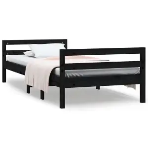 Berkfield Bed Frame Black 75x190 cm 2FT6 Small Single Solid Wood Pine