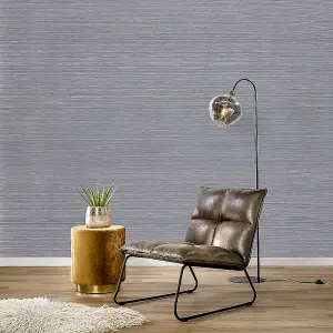 Silver Grey 3D Grasscloth Waterproof Flocked Line Stripes Wallpaper Roll 950cm