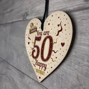 Red Ocean 50th Birthday Gifts For Women 50th Birthday Gifts For Men Wooden Heart Keepsake Plaque Funny Birthday Card